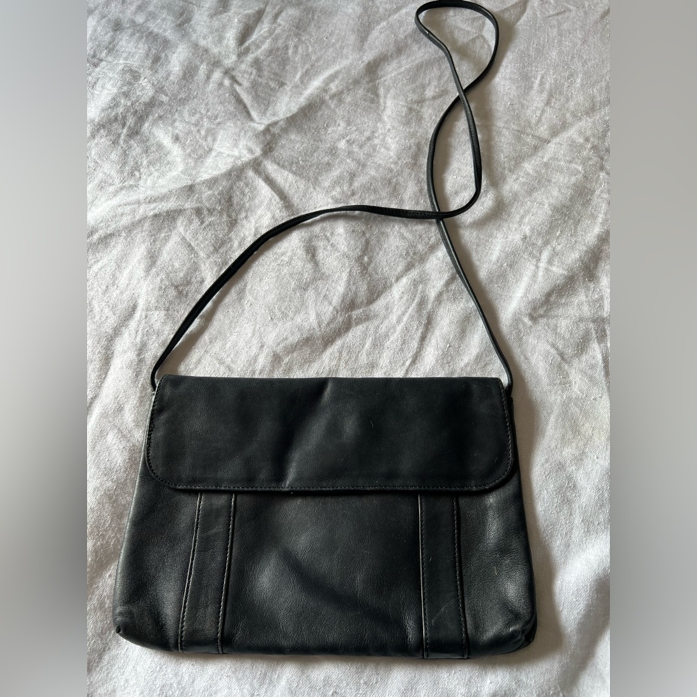 Vintage Toni Black Leather Bag with Gold Accents